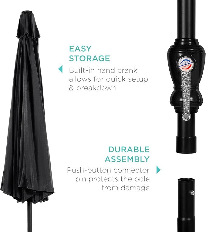 Best Choice Products 10ft Outdoor Steel Polyester Market Patio Umbrella w/Crank, Easy Push Button, Tilt, Table Compatible