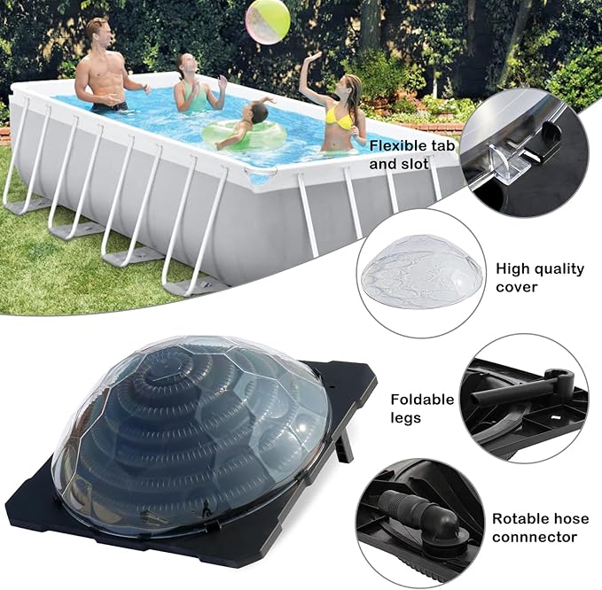VINGLI Solar Pool Heater Above Ground Domed Solar Powered Swimming Pool Heater Contour Pool Heating Coil (2 Packs), Black