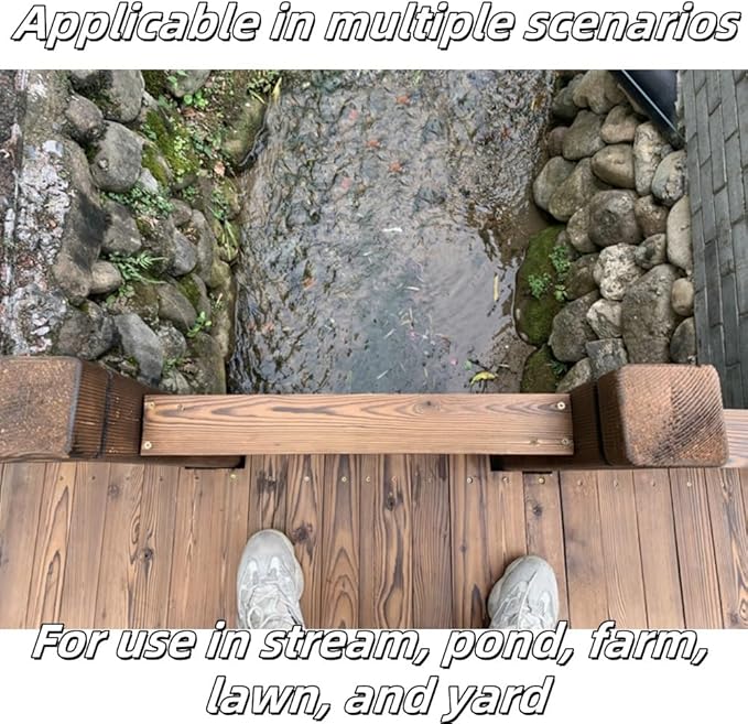 Wooden Bridge with Handrails, Sturdy Garden Bridge, All-Solid-Wood Small Garden Bridge, Suitable for Stream, Pond and Courtyard