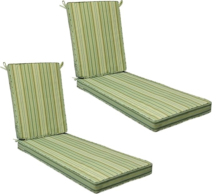 AAAAAcessories Outdoor Chaise Lounge Cushions, Fade-Resistant, Waterproof Patio Furniture Replacement Cushions, 74" x 23" x 3", Set of 2, Mossy Forest Stripe