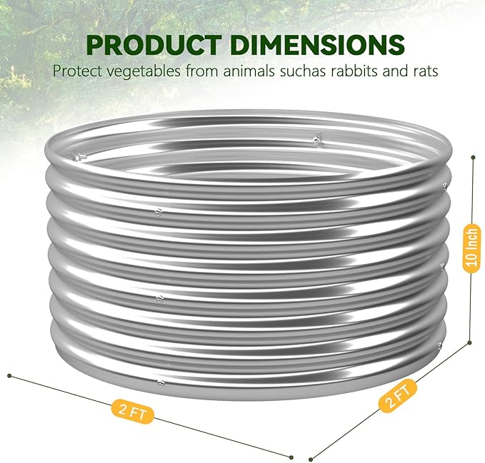 4 Pack 2x2FT Round Raised Beds for Gardening, Corrugated Galvanized Steel Raised Garden Bed, Outdoor Metal Above Ground Garden Bed for Vegetables and Flowers-2x2FTx10Inch