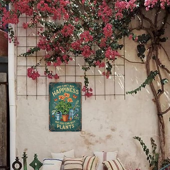 Gardening Gifts Vintage Garden Sign You Can't Buy Happiness But You Can Buy Plants Mental Signs for Outside Tin Sign for Greenhouse Bedroom Outdoor Yard Backyard Home Garden Art,8x12inch