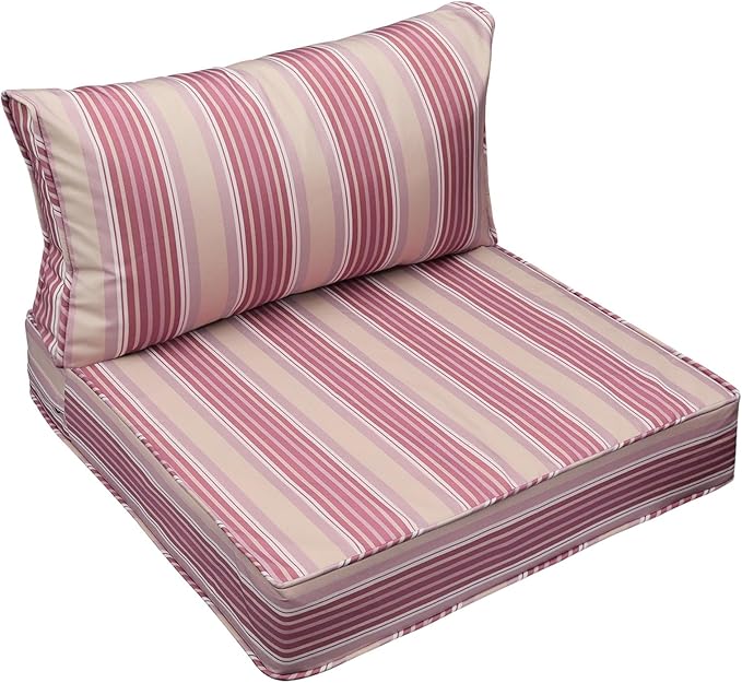 AAAAAcessories Outdoor Seat Cushions for Chairs, Fade-Resistant, Waterproof Patio Furniture Replacement Cushions, 23" x 23" x 5" + 23" x 13.5", Dusty Rose Garden Stripe