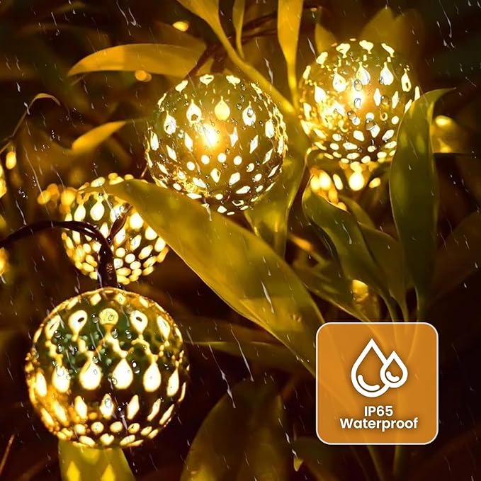 Solar String Lights Outdoor 20FT 30LED Globe String Lights with 8 Modes,Solar Fairy Lights Outdoor Waterproof Moroccan Fairy Lights Solar for Garden Patio Wedding Christmas Decor，Warm White