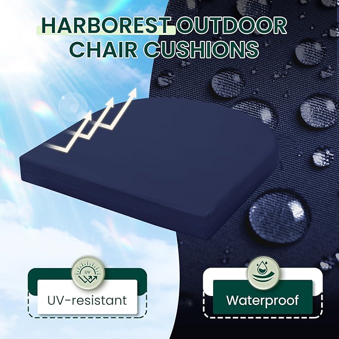 HARBOREST Outdoor Chair Cushions Set of 6, Water Resistant Patio Chair Cushions with Ties, Outdoor Seat Cushions for Patio Furniture, 17"x16"x2", Navy