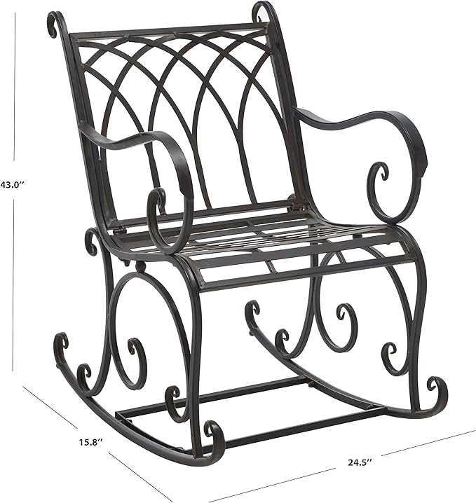 SAFAVIEH Outdoor Collection Medrano Victorian Black Rust Wrought Iron Rocking Chair