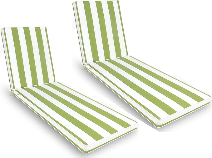 Only choice 2 Pcs Set Outdoor Lounge Chair Cushions Patio Chaise Lounge Chair Replacement Cushions Furniture Seat Cushions(Green White Striped)