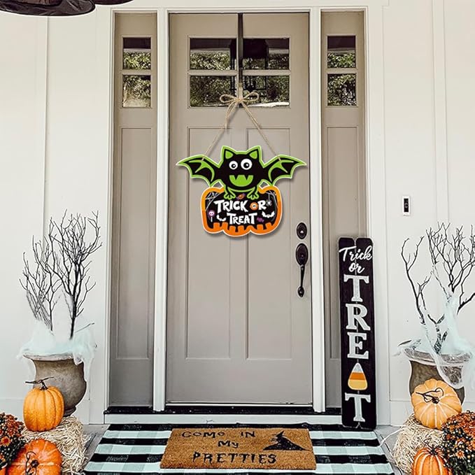 Halloween Door Decorations Bats Hanging Sign Front Door Hanger Wreath Decor Indoor Outdoor Decor for Halloween Party Home Farmhouse Wall Porch Yard Window Decoration Supplies