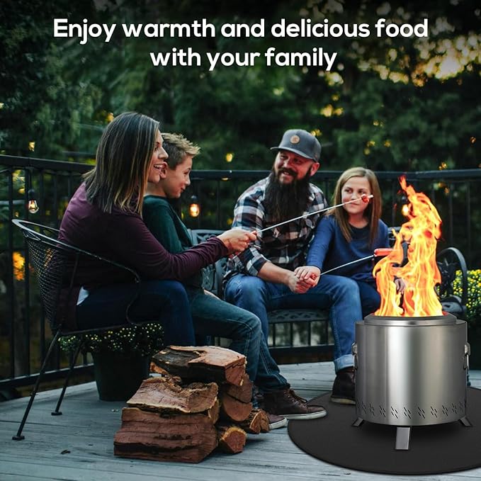 48'' Fire Pit Mat for Solo Stove Bonfire, Round Fireproof Under Grill Mat, Oil-Proof Waterproof BBQ Pad for Deck Patio Grass Outdoor Grill Accessories, Portable and Reusable, Glossy Black