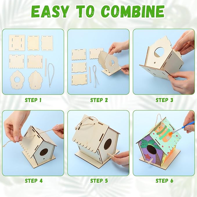 36 Pack 4.3" Wooden Bird Houses Bulk for Kids with Front Perch Peg, DIY Kid Art Craft Outdoor Birdhouse Kit Unfinished Hanging Birdhouse Class Activity for Girls Boys to Build and Paint