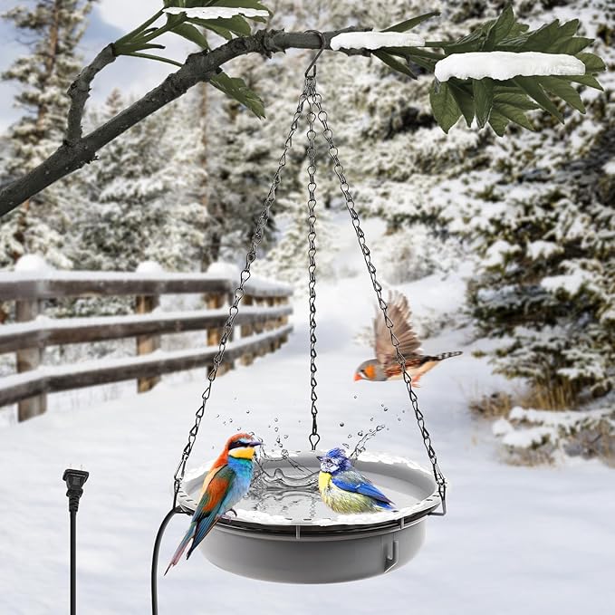 Hanging Heated Bird Bath for Outdoors for Winter, Large Capacity Heated Birdbath Deicer,75W Thermostatically Controlled Birdbath Heater for Winter Garden Patio Yard Decoration