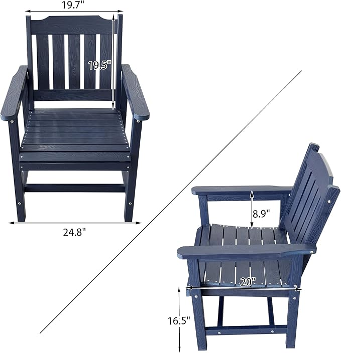 Poly Lumber Patio Dining Chair Set of Two, HIPS Outdoor Dining Chairs, Weather Resistant, Slat Back (2 Piece, Navy Blue)
