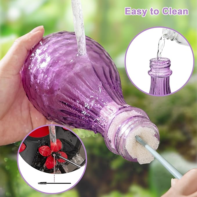 20 OZ Glass Hummingbird Feeders for Outdoors Hanging - Hand-Blown Vibrant Purple Reflective Fish-Scale Design - Attracts More Hummingbirds - Leak-Proof Silicone Seal & Ant Moat, Gift for Mom