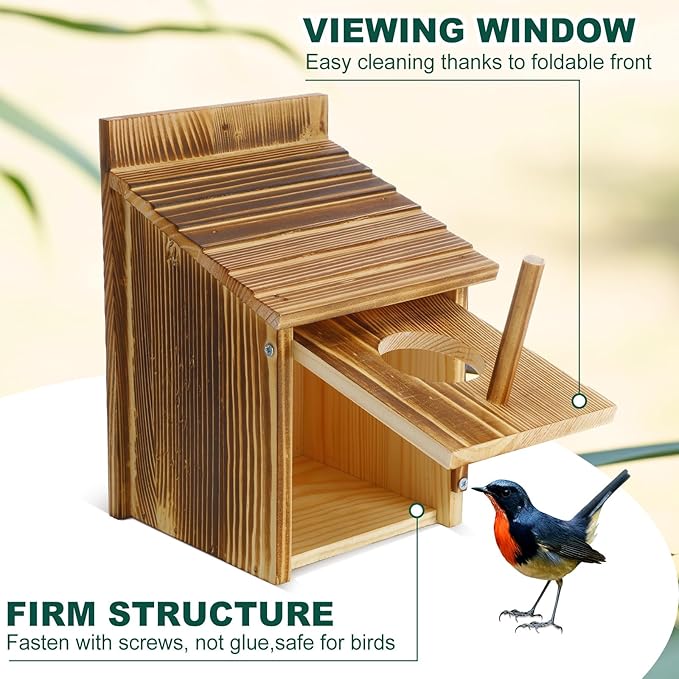 Tradder 3 Pcs Wood Bird Houses for Outside with Pole Hanging Bluebird Wooden Birdhouse for Outdoor Small Bird Nest Box for Finch, Bluebird, Hummingbird, Parakeet Garden Perch
