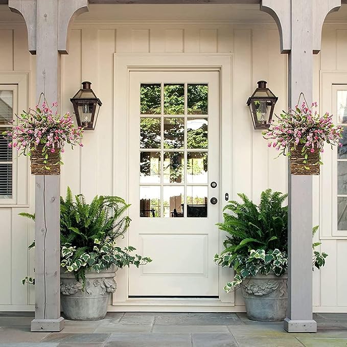Cream Hydrangea Door Hanger Basket, 2025Wildflowers Door Hanging Basket, Front Door Beautiful Artificial Spring and Summer Wreath Welcome Sign, Home Porch Farmhouse Decor (A1)