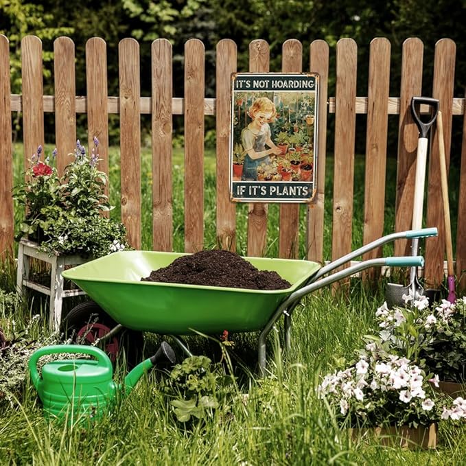 Garden Decor Funny Gardening Gifts-It’s Not Hoarding if It’s Plants Tin Sign for Outside 12"x8"