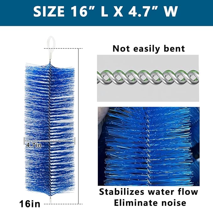 RINOO 10 Packs Fish Pond Filter Brushes Set for Koi Pond Fish Tank Aquarium Water Garden Pond Skimmer Filter Cleaning Brush 16 Inch by 4.7 Inch (Blue)