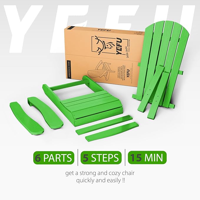 YEFU Adirondack Chairs Set of 8: Plastic Adirondack Chairs - Patio Chairs with Wood Texture - Outdoor Chair HIPS - Lawn Fire Pit Deck Porch Garden Chairs for Adults (Lime)