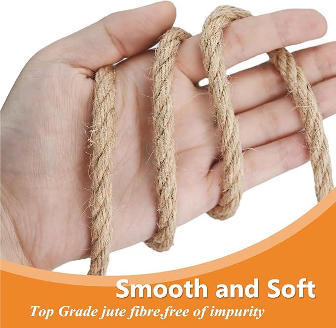 Leecogo Jute Rope, 8mm Thick, 50 Feet, Natural Color for Crafts Gardening Cat Scratching Post Repair