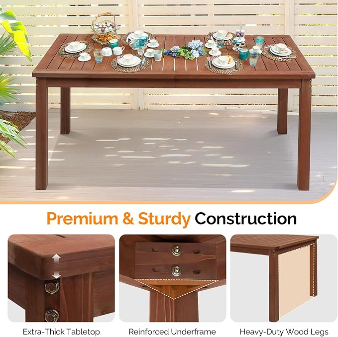 VINGLI 3-Piece Outdoor Dining Set, 69" Rectangular Wood Patio Table with 2 Benches, All-Weather Brown Fir Patio Furniture Set for Garden, Backyard, Lawn & Deck