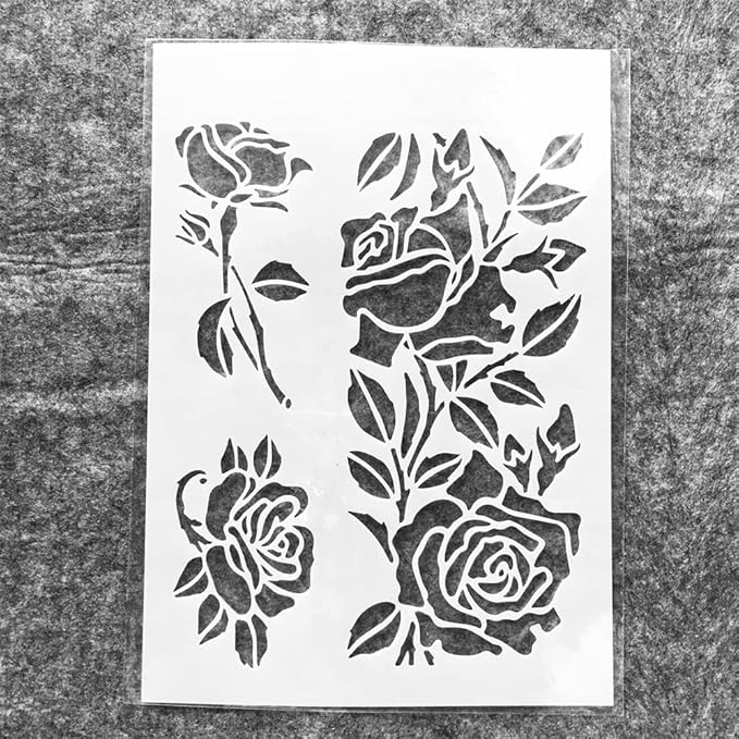 TIAMECH A4 Reusable Rose Flowers Stencil for Painting - Floral Leaves Layering Template, DIY Wall Art, Wood Furniture, Scrapbook & Crafts (8.3x11.7inch)