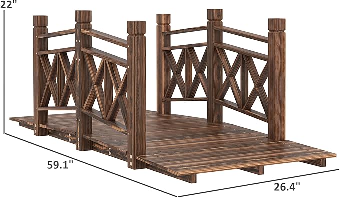 5FT Wooden Garden Bridge with Handrails, Decorative Landscape Footbridge for Yard, Pond, Farm or Creek - Rust-Resistant Cedar Construction, Easy Assembly & 300LB Capacity