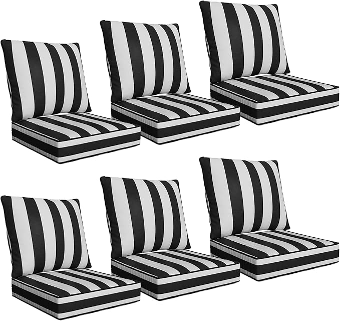 24" x 24" x 6" Outdoor Deep Seat Cushions Set - 6 Set Waterproof & Fade Resistant Patio Furniture Replacement Cushions, Non-Slip Outdoor Cushions Fit Loveseats, Couches, Chairs, and Sofas