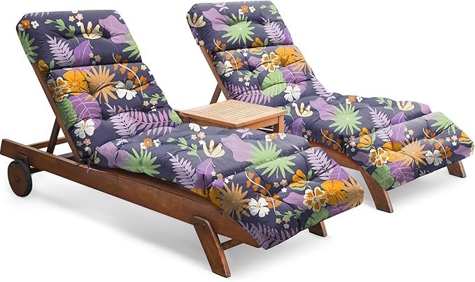 Chaise Lounge Cushions Outdoor Set of 2, 74.4 x 22 x 4.7 Inches Thickened Lounge Chair Cushions Waterproof for Outdoor Furniture with Ties, Non-Slip Patio Lounge Cushions, Purple Floral Leaf
