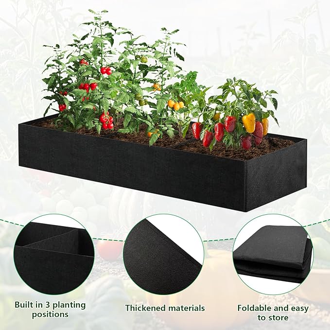 2Pack 4x2x1ft Fabric Raised Garden Bed Garden Growing Bags for Planting Garden Planting Containers with 3 Grids for Growing Herbs Flowers and Vegetables,57 Gallon