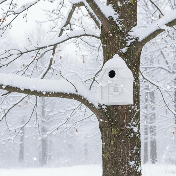 Bird House for Outside Clearance, Bird House for Outside, Composite Material Wren House, Water Proof Wall Tree Window Multi-moutable for Viewing Inside,, 10 Years Performance, White 1.25" Hole