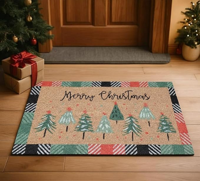 Folkulture Christmas Door Mat Outdoor, Eco Friendly Christmas Door Mats for Front Door, 28 X 16 Inch Welcome Matt or Doormat for Home Entrance, Durable & Anti Slip Coir Door Mats - Merry Christmas
