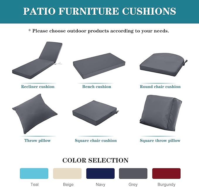 Outdoor Chaise Lounge Cushion Set of 2, Fadesafe Water-Repellent Lounge Deck Reclining Chair Cushions for Patio Furniture Lawn Pool Resort Hotel, 80x26x3 Inch, Dark Grey