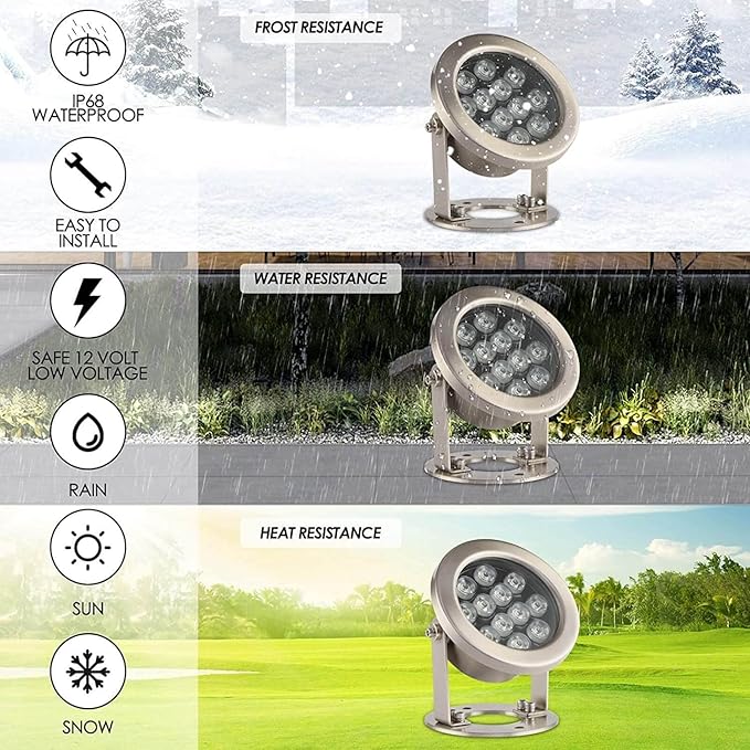 JSN&PC LED Underwater Lights 24W Warm White Color DC12V Pond Light for Party Swimming Pool Home Garden Fountain Water Rockery Grass Land