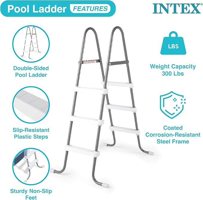 Intex 12' x 30" Round Metal Frame Outdoor Above Ground Swimming Pool Set with Filter Pump, Cartridges, 42 Inch Steel Pool Ladder, and Secure Cover