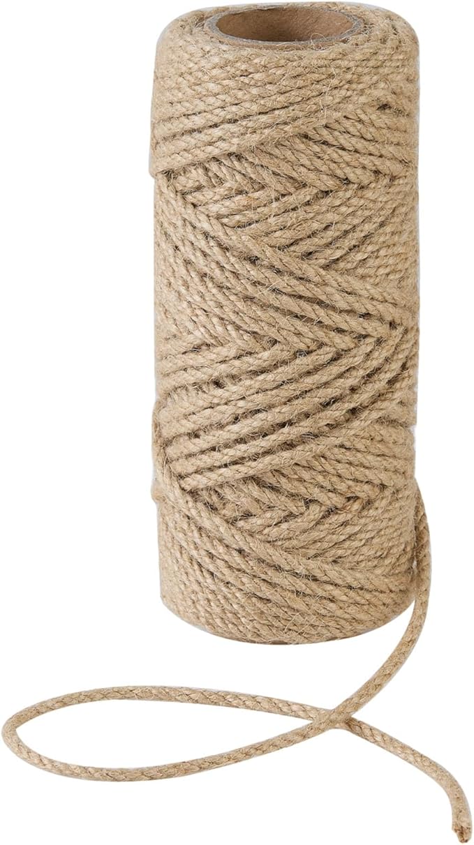 5mm 100 Feet Natural Jute Twine, for Crafts Gift, Craft Projects, Wrapping, Bundling, Packing, Holiday Packaging Twine, Gardening and More, Jute Rope to Use Around The House and Garden