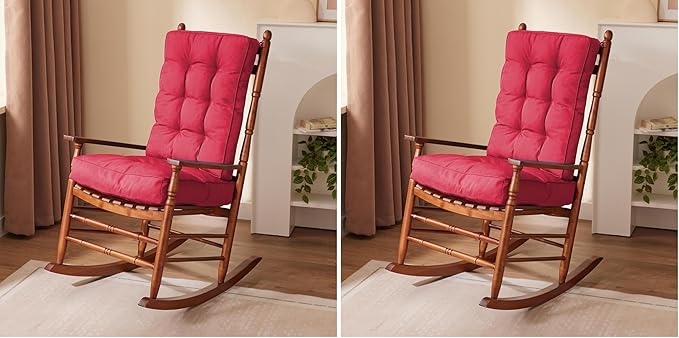 Rocking Chair Cushion, Waterproof and Fade-Resistant Patio Chair Cushions, Tufted Chair Pads for Rocker Furniture, 17x17 Inch, Indoor/Outdoor Seat Cushions with Ties, Burgundy (Pack of 2)
