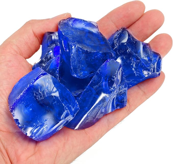 uxcell Fire Glass for Fire Pit, 3-5cm(1-1/5"to 2") High Luster Reflective Glass Rocks for Natural or Propane Fireplace, Safe for Outdoors and Indoors Fire Pit Glass, Ocean Blue, 400g/14oz