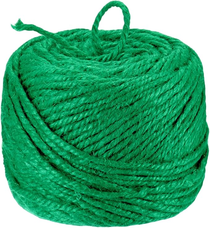 1-Pack Natural Jute Twine String, 3mm x 328ft/100m Long Garden Twine Balls for Crafts/Gift Wrapping/Gardening Plants, Durable Plant Ties Thick Rope [Green]