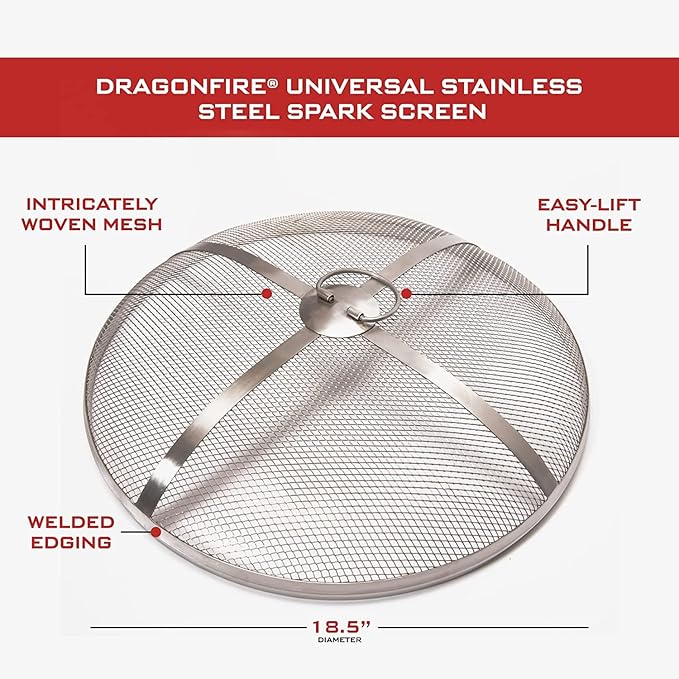 Dragonfire 18.5 Inch Universal Stainless Steel Spark Screen, Durable Mesh Stainless Steel, Safely Contains Sparks and Embers