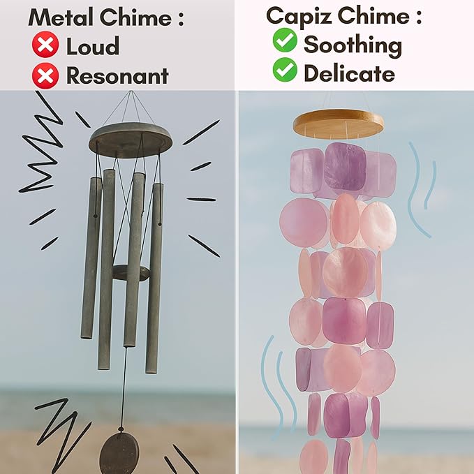 Solange & Frances Capiz Shell Wind Chimes for Outside - Elegant Outdoor Decor for Garden, Patio and Front Porch Decor. Unique Gifts for Mom, Gift for Women, Valentines Day Gifts (Purple & Pink)