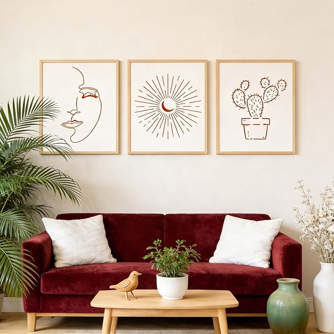 9 Pcs Modern Bohomian Stencils, Reusable 10x8 in Sun and Moon Large Stencil Minimalist Boho Templates for Home Decor DIY Crafts, Boho Line Art Stencils for Painting Spraying on Wall Floor Wood Fabric
