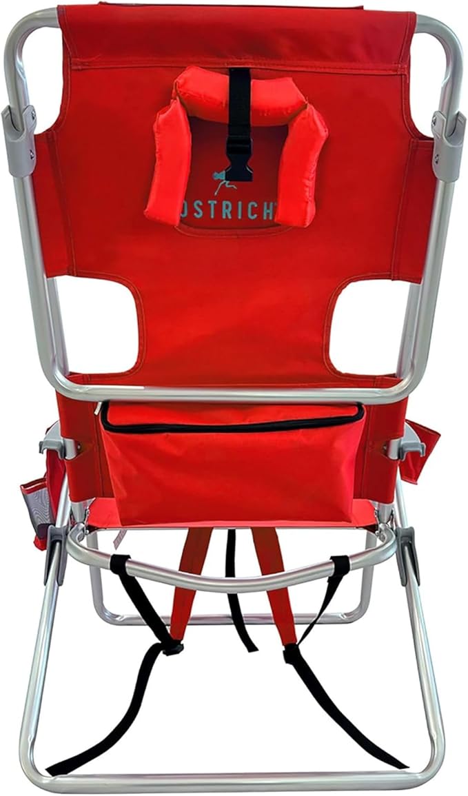 Ostrich Deltess 3N1 Portable Tanning Chair, Reclining Outdoor Lounger, and Cooler Bag, Lightweight and Adjustable, Red
