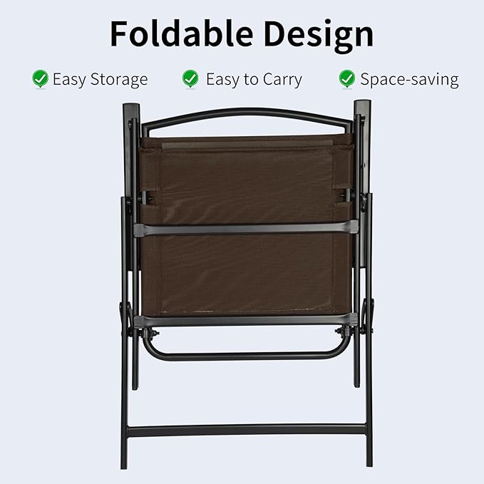 Outdoor Folding Patio Dining Chairs Set of 4 With Armrest Heavy-Duty Lightweight Protable Foldable Patio Sling Chair for Garden Lawn Poolside Backyard Deck Bistro Balcony Sillas Furnitures(4, brown)