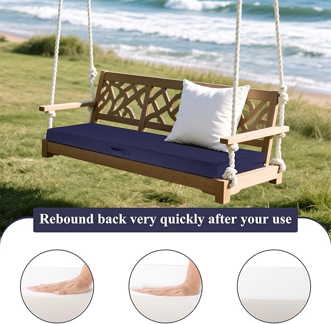 SHACOS Outdoor Bench Cushions 59 x 16 Inch, 3.2 Inch Thick High-Density Bench Cushion, Waterproof & Fade-Resistant Removable Cover with Ties, Bench Seat Cushions for Patio Garden Furniture, Navy