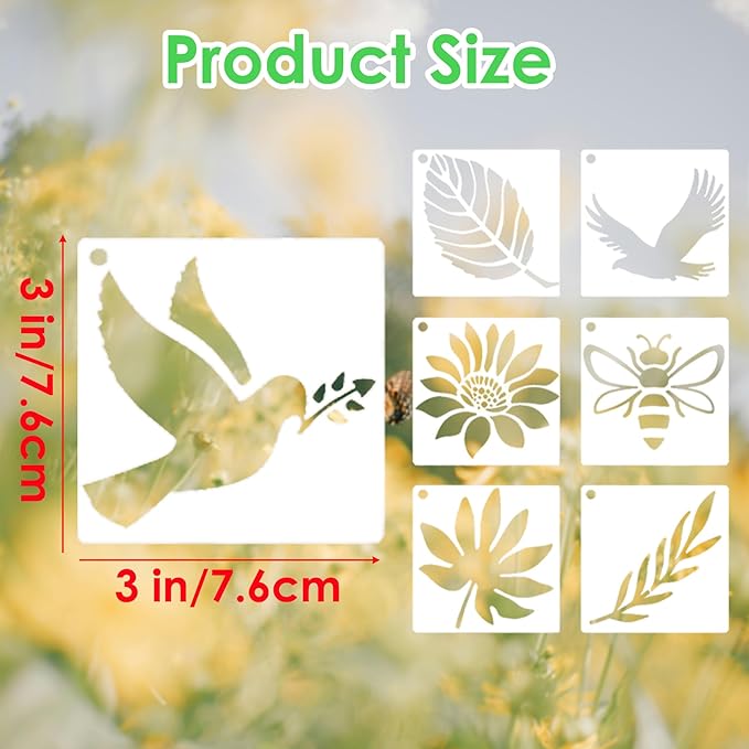 80 Pcs Small Nature Stencils for Painting on Rocks & Wood Slices, 3x3 Inch Reusable Flower Bird Butterfly Stencils, Mini Floral Templates for Crafts, Scrapbooking, Card Making, and DIY Ornaments