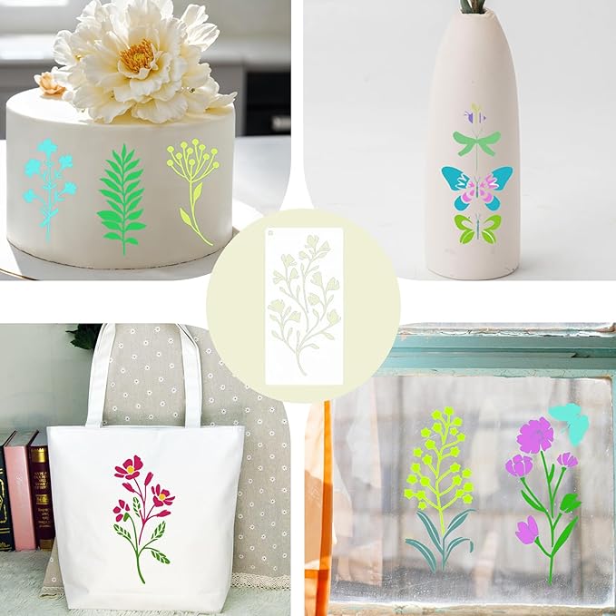 36 Pcs Wildflower Stencils for Painting on Wood & Canvas, 6x3 Inch Reusable Botanical Stencils, Plastic Floral Templates for Scrapbooking, Journals, DIY Art Crafts and Home Ornaments