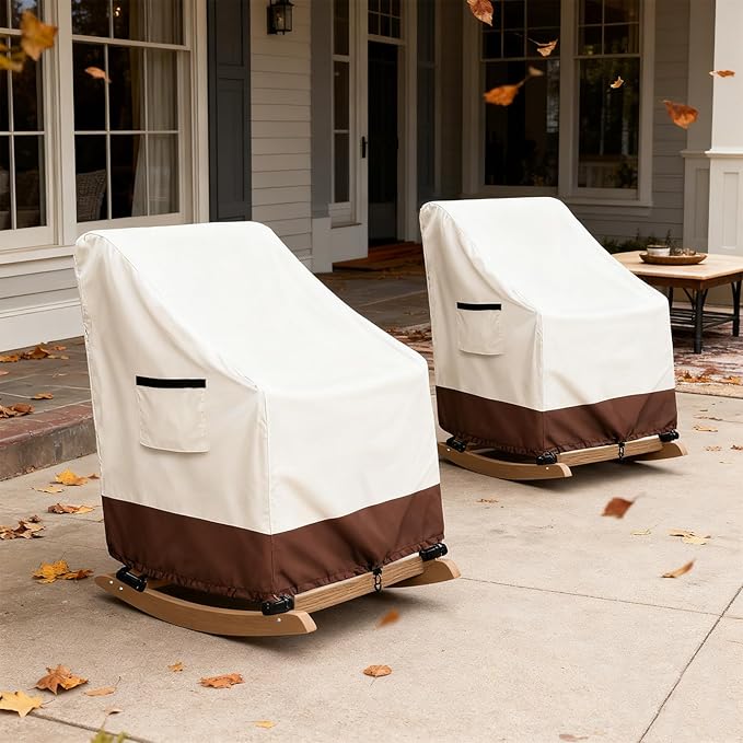 Outdoor Adirondack Rocking Chair Cover 2 Pack, Heavy Duty 600D Waterproof Patio Rocking Chairs Cover for 32" W x 35" D x 32" H Rocking Chair,Beige