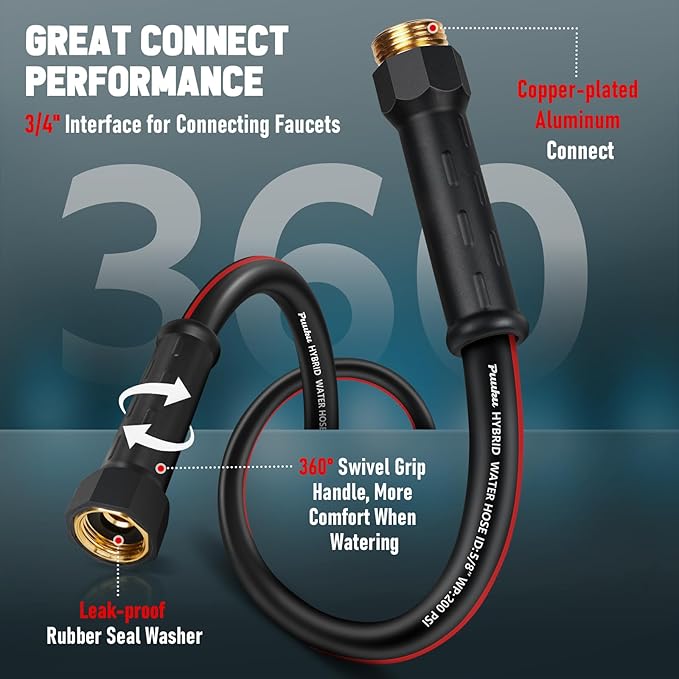 Garden Hose 100ft x 5/8", NON-EXPANDABLE Heavy Duty Premium Flexible Water Hose, No Kink, Leakproof, Lightweight Hybrid Hose with Male to Female Fittings for Household&Backyard