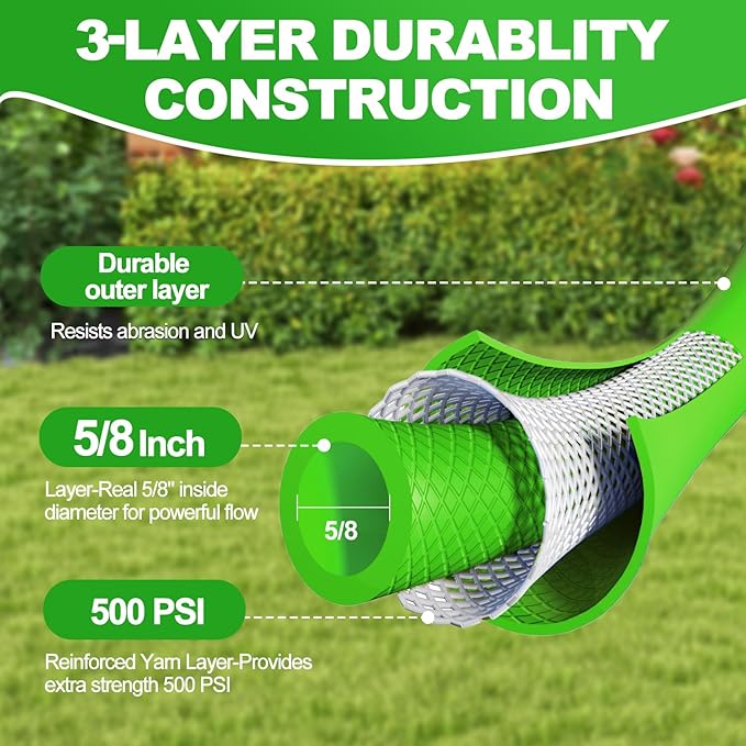 YOTOO Heavy Duty Hybrid Garden Water Hose 5/8-Inch by 25-Feet 150 PSI Kink Resistant, Flexible with Swivel Grip Handle and 3/4" GHT Solid Brass Fittings, Green+Blue