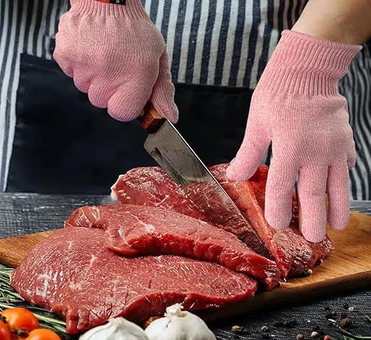 Cut Resistant Gloves, 1 Pair, Medium Pink, Food Grade, Cut Proof, Kitchen, Oyster Shucking, Fish Fillet Processing, Carving Wood, Gardening